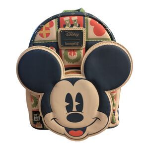 Disney Loungefly Mickey Mouse Holiday Mini Backpack Christmas Print NWT